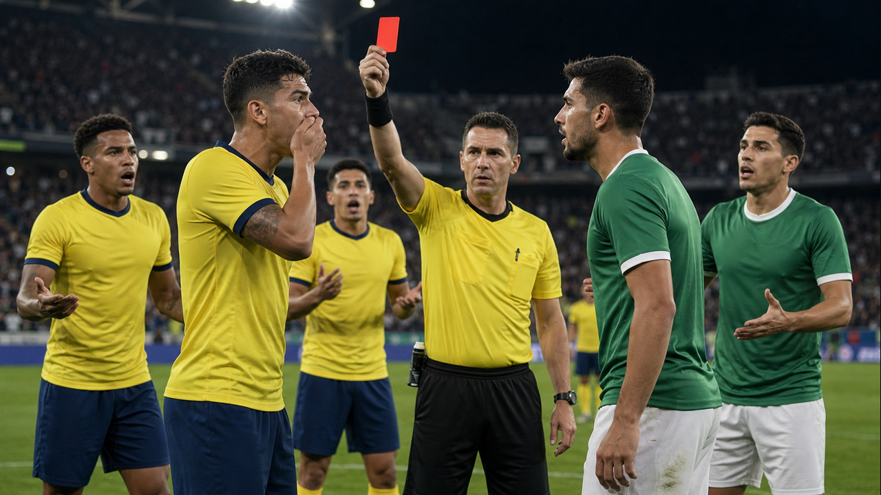 Why are World Cup refs giving red cards to players covering their mouths when confronting